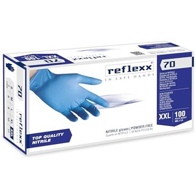 Reflexx R70, Guanti in Nitrile senza Polvere Gr. 4.9, 100 Pezzi, Azzurro Reflexx R70, Guanti in Nitrile senza Polvere Gr. 4.9, 100 Pezzi, Azzurro
