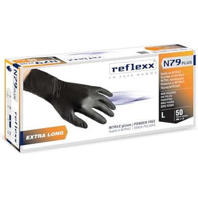 Reflexx Guanti in Nitrile senza Polvere, Nero, 50 pezzi Reflexx Guanti in Nitrile senza Polvere, Nero, 50 pezzi