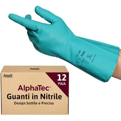Ansell AlphaTec 37-300 Guanti da Lavoro in Nitrile, Protezione Multiuso per Usi Alimentari, Domestici e Professionali, Guanti Riutilizzabili Senza Lattice, Verde, Taglia M (12 Paia) Ansell AlphaTec 37-300 Guanti da Lavoro in Nitrile, Protezione Multiuso per Usi Alimentari, Domestici e Professionali, Guanti Riutilizzabili Senza Lattice, Verde, Taglia M (12 Paia)