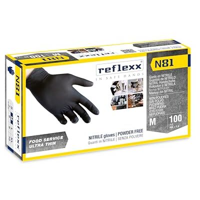 Reflexx N81, guanti in nitrile neri, senza polvere, gr. 3,2(M), TAGLIA M Reflexx N81, guanti in nitrile neri, senza polvere, gr. 3,2(M), TAGLIA M