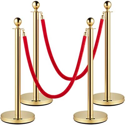 VEVOR Corde e Pali in Velluto, Corda Rossa da 1,5 m/5 Piedi, Acciaio Inox Dorato Barriera per Controllo della Folla Utilizzata per Teatri, Feste, Matrimoni, Mostre, Biglietterie, Set da 4 pezzi VEVOR Corde e Pali in Velluto, Corda Rossa da 1,5 m/5 Piedi, Acciaio Inox Dorato Barriera per Controllo della Folla Utilizzata per Teatri, Feste, Matrimoni, Mostre, Biglietterie, Set da 4 pezzi