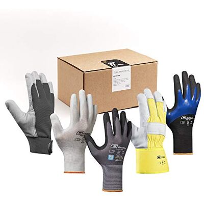 Gebol GOO Set di guanti da lavoro in nitrile con bottoni, guanti in pelle, guanti in nylon, guanti da giardino e 1 paio di occhiali protettivi, per uomo, taglia L (Gr 9), 8 paia Gebol GOO Set di guanti da lavoro in nitrile con bottoni, guanti in pelle, guanti in nylon, guanti da giardino e 1 paio di occhiali protettivi, per uomo, taglia L (Gr 9), 8 paia