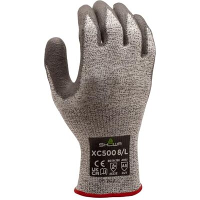 SHOWA S-TEX XC500, Gant de protection contre les coupures (Niveau E/A5), doublure ultra-légère en HPPE et acier inoxydable tricotée sans couture, enduction de la paume en polyuréthane durable et rési SHOWA S-TEX XC500, Gant de protection contre les coupures (Niveau E/A5), doublure ultra-légère en HPPE et acier inoxydable tricotée sans couture, enduction de la paume en polyuréthane durable et rési