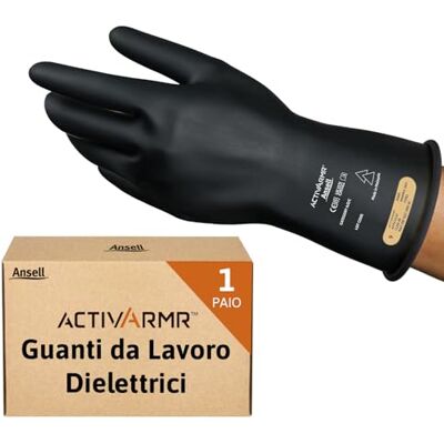 Ansell ActivArmr Guanti Dielettrici per Elettricisti, Classe 0 (Tensione fino 1000V), Protezione per Lavori Elettrici, Lattice di Gomma Isolante, 28cm, Nero, Taglia XL (1 Paio) Ansell ActivArmr Guanti Dielettrici per Elettricisti, Classe 0 (Tensione fino 1000V), Protezione per Lavori Elettrici, Lattice di Gomma Isolante, 28cm, Nero, Taglia XL (1 Paio)