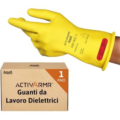 Ansell ActivArmr Guanti Dielettrici per Elettricisti, Classe 0 (Tensione fino 1000V), Protezione per Lavori Elettrici, Lattice di Gomma Isolante, 28cm, Giallo, Taglia XL (1 Paio) Ansell ActivArmr Guanti Dielettrici per Elettricisti, Classe 0 (Tensione fino 1000V), Protezione per Lavori Elettrici, Lattice di Gomma Isolante, 28cm, Giallo, Taglia XL (1 Paio)