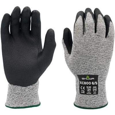 SHOWA S-TEX XC800, Gant de protection contre les coupures (Niveau E/A5), doublure ultra-légère en HPPE et acier inoxydable tricotée sans couture, enduction de la paume en nitrile microporeux résistan SHOWA S-TEX XC800, Gant de protection contre les coupures (Niveau E/A5), doublure ultra-légère en HPPE et acier inoxydable tricotée sans couture, enduction de la paume en nitrile microporeux résistan