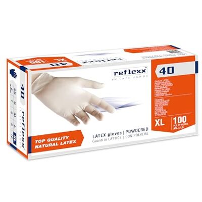 Reflexx R40, Guanti in Lattice con Polvere Gr. 5.4, 100 Pezzi, Bianco Reflexx R40, Guanti in Lattice con Polvere Gr. 5.4, 100 Pezzi, Bianco