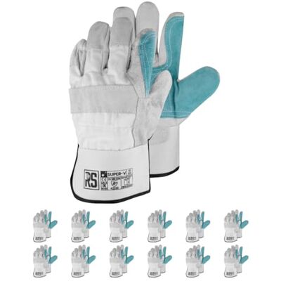RS Super V Premium guanti di montaggio in pelle/tipo DOCKER-TYP/taglia 10, 12 paia/grigio/blu/guanti di montaggio/guanti da lavoro rinforzati con pelle bovina spaccata RS Super V Premium guanti di montaggio in pelle/tipo DOCKER-TYP/taglia 10, 12 paia/grigio/blu/guanti di montaggio/guanti da lavoro rinforzati con pelle bovina spaccata