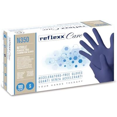 Reflexx N350/S Guanti Monouso in Nitrile senza Acceleranti, Blu, 100 Pezzi Reflexx N350/S Guanti Monouso in Nitrile senza Acceleranti, Blu, 100 Pezzi