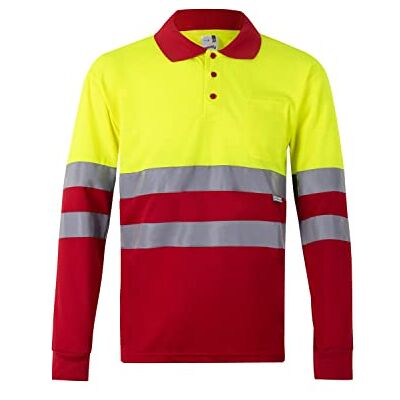 Velilla 175; Polo Bicolor Manica Lunga; Colore Rosso e Giallo Fluoro, Taglia S Velilla 175; Polo Bicolor Manica Lunga; Colore Rosso e Giallo Fluoro, Taglia S