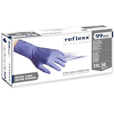 Reflexx R99, Guanti Hi-Risk in Nitrile senza Polvere Gr. 8.9, 50 Pezzi, Blu Reflexx R99, Guanti Hi-Risk in Nitrile senza Polvere Gr. 8.9, 50 Pezzi, Blu