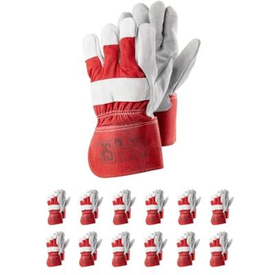RS HEAVY Guanti di montaggio in pelle bovina rinforzata/taglia 10, 12 paia/bianco/rosso/guanti da lavoro in pelle/pelle RS HEAVY Guanti di montaggio in pelle bovina rinforzata/taglia 10, 12 paia/bianco/rosso/guanti da lavoro in pelle/pelle