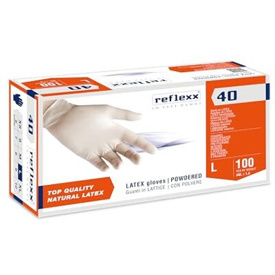 Reflexx R40, Guanti in Lattice con Polvere Gr. 5.4, Taglia L, 100 Pezzi, Bianco Reflexx R40, Guanti in Lattice con Polvere Gr. 5.4, Taglia L, 100 Pezzi, Bianco