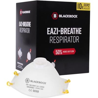 Blackrock FFP2 Maschera facciale confezione da 10 Respiratore monouso sagomato Certificato EN149 CE 3 strati di filtraggio contro le particelle sospese nell'aria, valvola di espirazione Blackrock FFP2 Maschera facciale confezione da 10 Respiratore monouso sagomato Certificato EN149 CE 3 strati di filtraggio contro le particelle sospese nell'aria, valvola di espirazione