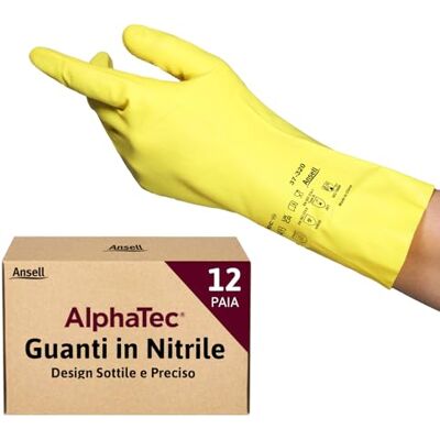 Ansell AlphaTec 37-320 Guanti da Lavoro in Nitrile, Protezione Multiuso per Usi Alimentari, Domestici e Professionali, Guanti Riutilizzabili Senza Lattice, Giallo, Taglia L (12 Paia) Ansell AlphaTec 37-320 Guanti da Lavoro in Nitrile, Protezione Multiuso per Usi Alimentari, Domestici e Professionali, Guanti Riutilizzabili Senza Lattice, Giallo, Taglia L (12 Paia)
