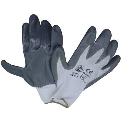 OEM Guanti da Lavoro in Nitrile Grigio Fodera Nylon Tg.10 con Polsino Conf.12 Paia OEM Guanti da Lavoro in Nitrile Grigio Fodera Nylon Tg.10 con Polsino Conf.12 Paia