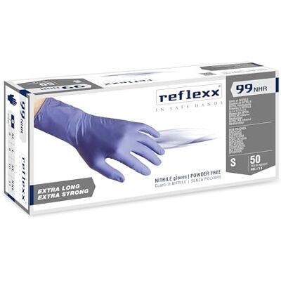 Reflexx R99, Guanti Hi-Risk in Nitrile senza Polvere Gr. 8.9, 50 Pezzi, Blu Reflexx R99, Guanti Hi-Risk in Nitrile senza Polvere Gr. 8.9, 50 Pezzi, Blu