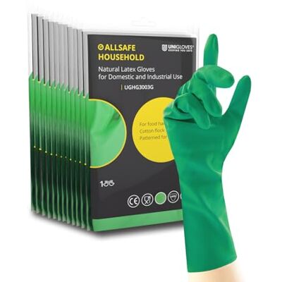 UNIGLOVES Allsafe Guanti da casa, riutilizzabili, in lattice, 12 paia, colore: verde UNIGLOVES Allsafe Guanti da casa, riutilizzabili, in lattice, 12 paia, colore: verde