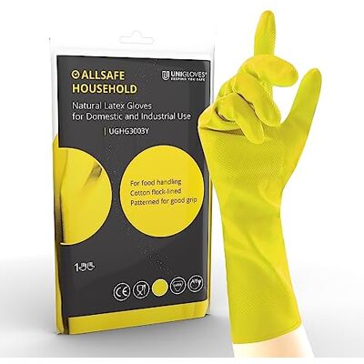 UNIGLOVES Allsafe Guanti Per La Casa Senza Talco, Guanti Riutilizzabili in Lattice, 1 Coppia, Giallo, Small () UNIGLOVES Allsafe Guanti Per La Casa Senza Talco, Guanti Riutilizzabili in Lattice, 1 Coppia, Giallo, Small ()