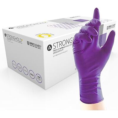 UNIGLOVES Advanced Stronghold+ Guanti Monouso in Nitrile Guanti Monouso Resistenti, Multiuso, Senza Polvere e Lattice con Polsino esteso confezione da 100 Guanti, Viola, Small (GM0072) UNIGLOVES Advanced Stronghold+ Guanti Monouso in Nitrile Guanti Monouso Resistenti, Multiuso, Senza Polvere e Lattice con Polsino esteso confezione da 100 Guanti, Viola, Small (GM0072)