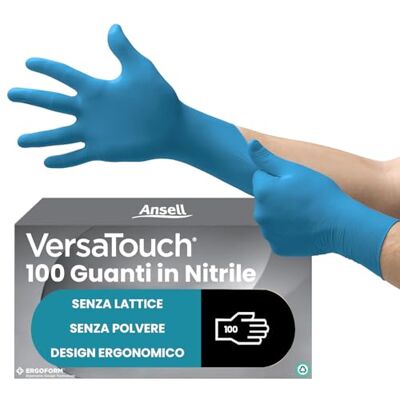 Ansell VersaTouch 92-465 Guanti Nitrile Monouso, Senza Lattice, Resistenti, Alimentari Azul, Senza Talco, M 100 Pezzi, Spesso, Blu Scuro, 8 (M) Ansell VersaTouch 92-465 Guanti Nitrile Monouso, Senza Lattice, Resistenti, Alimentari Azul, Senza Talco, M 100 Pezzi, Spesso, Blu Scuro, 8 (M)