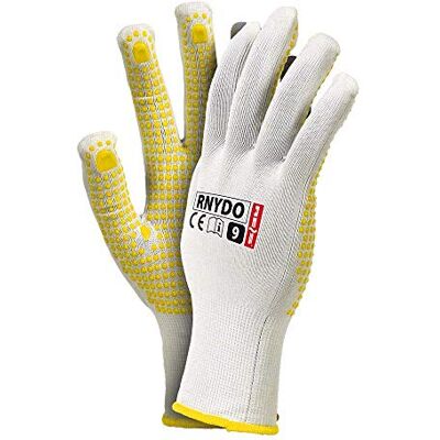 REIS Rnydo10 Guanti protettivi, bianco-giallo, 10 misure, confezione da 12 REIS Rnydo10 Guanti protettivi, bianco-giallo, 10 misure, confezione da 12