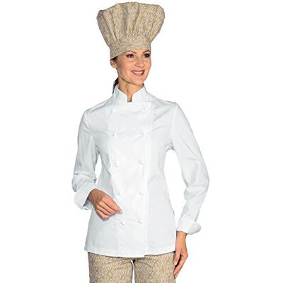 ISACCO Giacca Lady Chef Bianco, Bianco, XL, 65% Poliestere 35% Cotone, Manica Lunga, 150 gr/m² ISACCO Giacca Lady Chef Bianco, Bianco, XL, 65% Poliestere 35% Cotone, Manica Lunga, 150 gr/m²