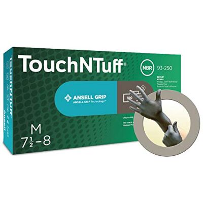 Ansell TouchNTuff 93-250 Guanti Monouso in Nitrile, Protezione Contro le Sostanze Chimiche e Liquide, Taglia M (100 Guanti) Ansell TouchNTuff 93-250 Guanti Monouso in Nitrile, Protezione Contro le Sostanze Chimiche e Liquide, Taglia M (100 Guanti)