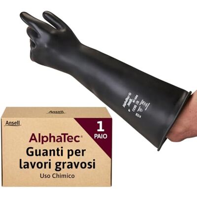 Ansell AlphaTec 87-104 Guanti di Protezione Chimica in Lattice, Polsino Lungo (43 cm), Elevata Resistenza alle Sostanze Chimiche, Impermeabili e Riutilizzabili, Nero, Taglia M (1 Paio) Ansell AlphaTec 87-104 Guanti di Protezione Chimica in Lattice, Polsino Lungo (43 cm), Elevata Resistenza alle Sostanze Chimiche, Impermeabili e Riutilizzabili, Nero, Taglia M (1 Paio)