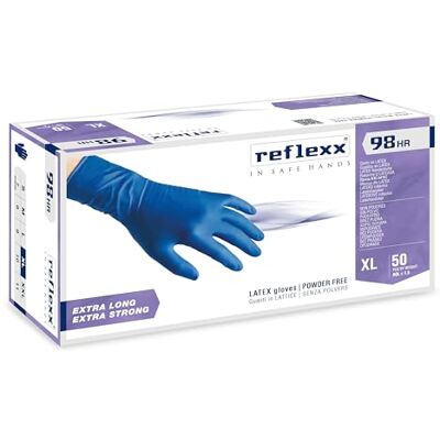 Reflexx , Guanti Hi-Risk in Lattice senza Polvere Gr. 18.5, 50 Pezzi, Blu Reflexx , Guanti Hi-Risk in Lattice senza Polvere Gr. 18.5, 50 Pezzi, Blu