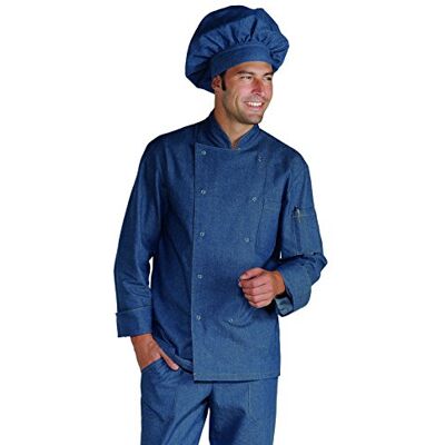 Isacco Giacca Cuoco Classica Jeans, Jeans, XL, 100% Cotone, Manica Lunga, Bottoni a pressione Tessuto 220 gr/m² Isacco Giacca Cuoco Classica Jeans, Jeans, XL, 100% Cotone, Manica Lunga, Bottoni a pressione Tessuto 220 gr/m²