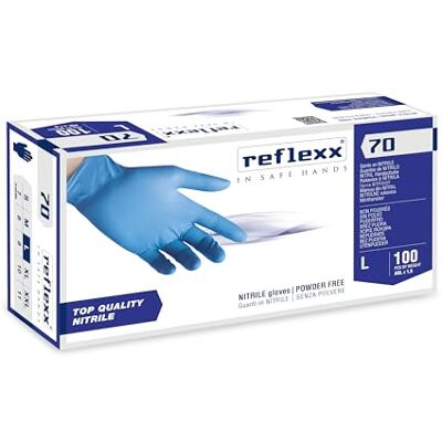 Reflexx R70 / L Guanti senza nitrili in polvere, grande, blu chiaro, confezione da 100 Reflexx R70 / L Guanti senza nitrili in polvere, grande, blu chiaro, confezione da 100