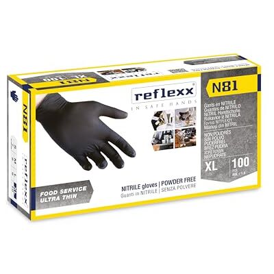 Reflexx , guanti in nitrile neri, senza polvere, gr. 3,2 (M) Reflexx , guanti in nitrile neri, senza polvere, gr. 3,2 (M)