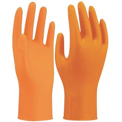 SHOWA 709HVO, 100% Nitrile, resistente agli agenti chimici, senza supporto, uso singolo, arancione ad alta visibilità, cassa di 1000 guanti, taglie XXL SHOWA 709HVO, 100% Nitrile, resistente agli agenti chimici, senza supporto, uso singolo, arancione ad alta visibilità, cassa di 1000 guanti, taglie XXL