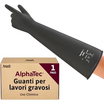 Ansell AlphaTec 87-108 Guanti di Protezione Chimica in Lattice, Polsino Lungo (61 cm), Elevata Resistenza alle Sostanze Chimiche, Impermeabili e Riutilizzabili, Nero, Taglia M (1 Paio) Ansell AlphaTec 87-108 Guanti di Protezione Chimica in Lattice, Polsino Lungo (61 cm), Elevata Resistenza alle Sostanze Chimiche, Impermeabili e Riutilizzabili, Nero, Taglia M (1 Paio)