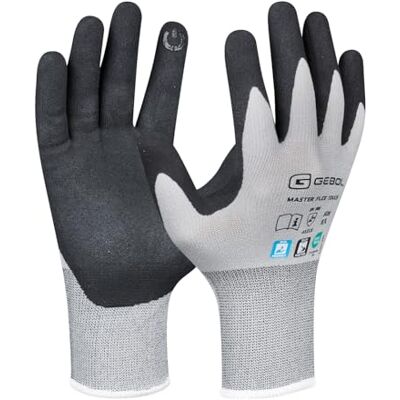 Gebol Master Flex Touch, guanti da montaggio con rivestimento in nitrile, tattile, presa sicura e flessibile, resistenti a oli e grassi, contenuto: 1 paio, taglia L (taglia 9), colore: grigio Gebol Master Flex Touch, guanti da montaggio con rivestimento in nitrile, tattile, presa sicura e flessibile, resistenti a oli e grassi, contenuto: 1 paio, taglia L (taglia 9), colore: grigio