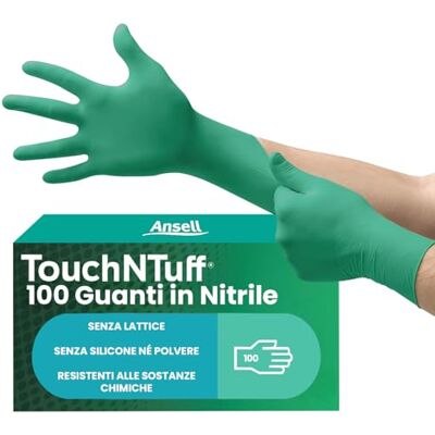 Ansell TouchNTuff 92-600 Guanti Monouso in Nitrile, Senza Polvere, Alta Resistenza Chimica e Meccanica, Protezione degli Alimenti, Usi Professionali e Industriali, Verde, Taglia L (100 Guanti) Ansell TouchNTuff 92-600 Guanti Monouso in Nitrile, Senza Polvere, Alta Resistenza Chimica e Meccanica, Protezione degli Alimenti, Usi Professionali e Industriali, Verde, Taglia L (100 Guanti)