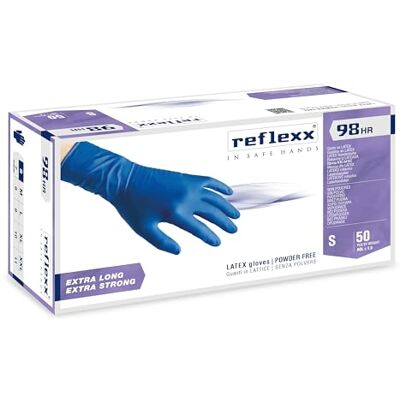 Reflexx R98 Guanti in Lattice ad Alta Resistenza, Senza Polvere, Taglia S, Blu (Confezione da 50 Pezzi) Reflexx R98 Guanti in Lattice ad Alta Resistenza, Senza Polvere, Taglia S, Blu (Confezione da 50 Pezzi)