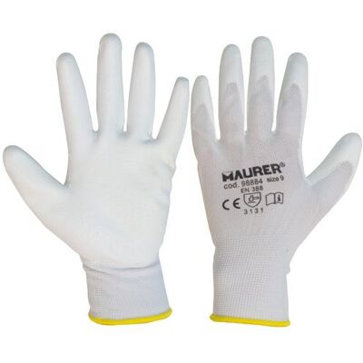 MAURER GUANTI DA LAVORO IN POLIURETANO BIANCO cf. 12 pz. (Taglia 9") MAURER GUANTI DA LAVORO IN POLIURETANO BIANCO cf. 12 pz. (Taglia 9")