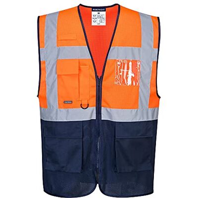 Portwest C377 Gilet Executive MeshAir Bicolore Tessuto a Rete con Cerniera Arancione/Blu navy, XL, Certificato CE, Tasche Multiple, Apertura Frontale, Riflettente Nastro, Traspirante Portwest C377 Gilet Executive MeshAir Bicolore Tessuto a Rete con Cerniera Arancione/Blu navy, XL, Certificato CE, Tasche Multiple, Apertura Frontale, Riflettente Nastro, Traspirante