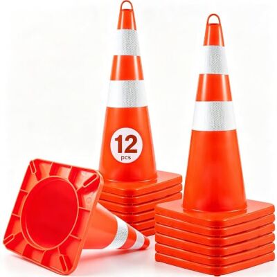 VEVOR Coni di Sicurezza, Coni Traffico 12 x 28", 2 Collari Riflettenti Coni Traffico con Base Pesata e Anello Manuale Utilizzati per il Controllo del Traffico, Parcheggio Stradale VEVOR Coni di Sicurezza, Coni Traffico 12 x 28", 2 Collari Riflettenti Coni Traffico con Base Pesata e Anello Manuale Utilizzati per il Controllo del Traffico, Parcheggio Stradale