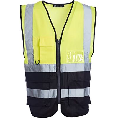 Blackrock Gilet Hi Vis Premium giallo e nero di con tasche, portadocumenti e portachiavi gilet uomo donna riflettente con cerniera di sicurezza gilet di sicurezza per abbigliamento di sicurezza ENcert Blackrock Gilet Hi Vis Premium giallo e nero di con tasche, portadocumenti e portachiavi gilet uomo donna riflettente con cerniera di sicurezza gilet di sicurezza per abbigliamento di sicurezza ENcert