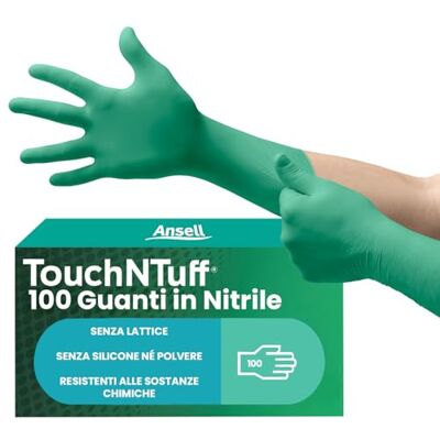 Ansell TouchNTuff 92-605 Guanti Monouso in Nitrile, Senza Polvere, Alta Resistenza Chimica e Meccanica, Protezione degli Alimenti, Usi Professionali e Industriali, Verde, Taglia XL (100 Guanti) Ansell TouchNTuff 92-605 Guanti Monouso in Nitrile, Senza Polvere, Alta Resistenza Chimica e Meccanica, Protezione degli Alimenti, Usi Professionali e Industriali, Verde, Taglia XL (100 Guanti)