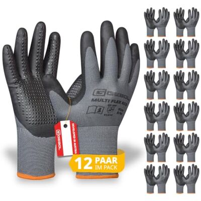 Gebol Multi Flex Eco, 12 Paia Guanti da Lavoro Uomo con Gommini in Microschiuma di Nitrile, Guanti Traspiranti per Montaggio & Officina, Impugnatura Antiscivolo, L (9) Gebol Multi Flex Eco, 12 Paia Guanti da Lavoro Uomo con Gommini in Microschiuma di Nitrile, Guanti Traspiranti per Montaggio & Officina, Impugnatura Antiscivolo, L (9)