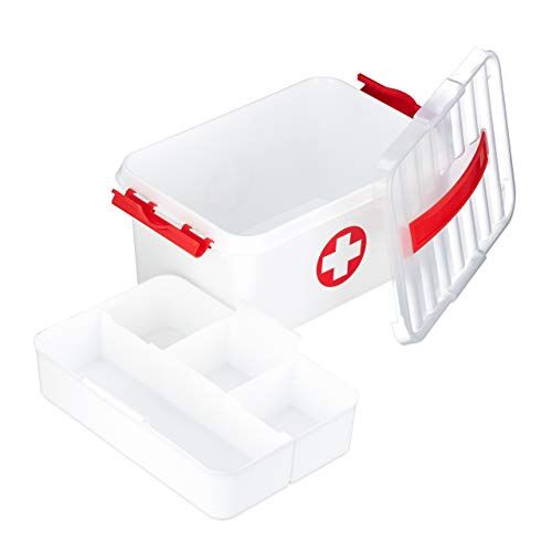 Relaxdays Scatola Medicine Cassetta Pronto Soccorsi per Conservare i Medicinali Plastica HLP: 14,5 x 30 x 21 cm, bianca
