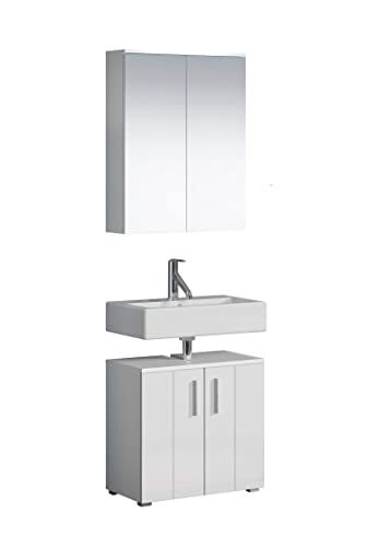 trendteam smart living Wons Set da bagno 3 pezzi, bianco con laccatura lucida, 60 x 192 x 32 cm, colore: Bianco