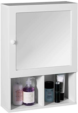 PREMIER Housewares Mobile per il bagno con sportello a specchio e due scomparti, 56 x 40 x 15 cm, colore: Bianco