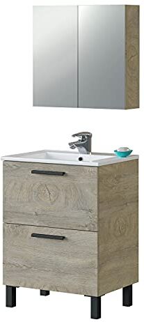 ARKITMOBEL Agadir Mobile da Bagno con 2 cassetti e camerino, Legno ingegnerizzato, Rovere Alaska, Grande