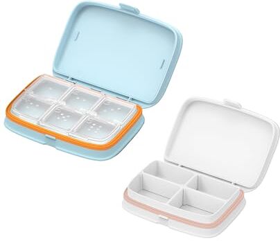 SV life Portapillole Impermeabile   Pill box Organizer, Scatola Portatile con Scomparti Singoli   Portapasticche Tascabile per Viaggio   Robusto, BPA-free (Grande+Picc, Blu/Bianco)