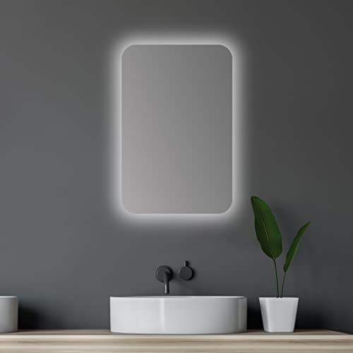 Talos Armadietto a Specchio Ovale con Illuminazione Bagno, Alluminio Vetro, Nero, 40 x 60 cm